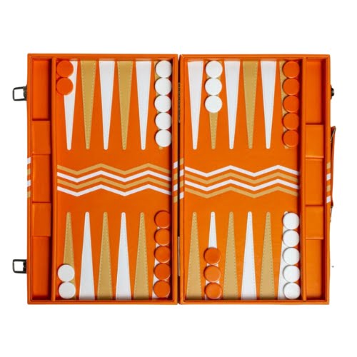 Maison Games Orange Leather Backgammon Set, €217