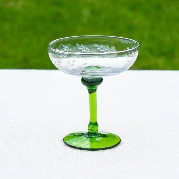 2 Leaf etched Champagne coupes, €28, A.D. Event Design