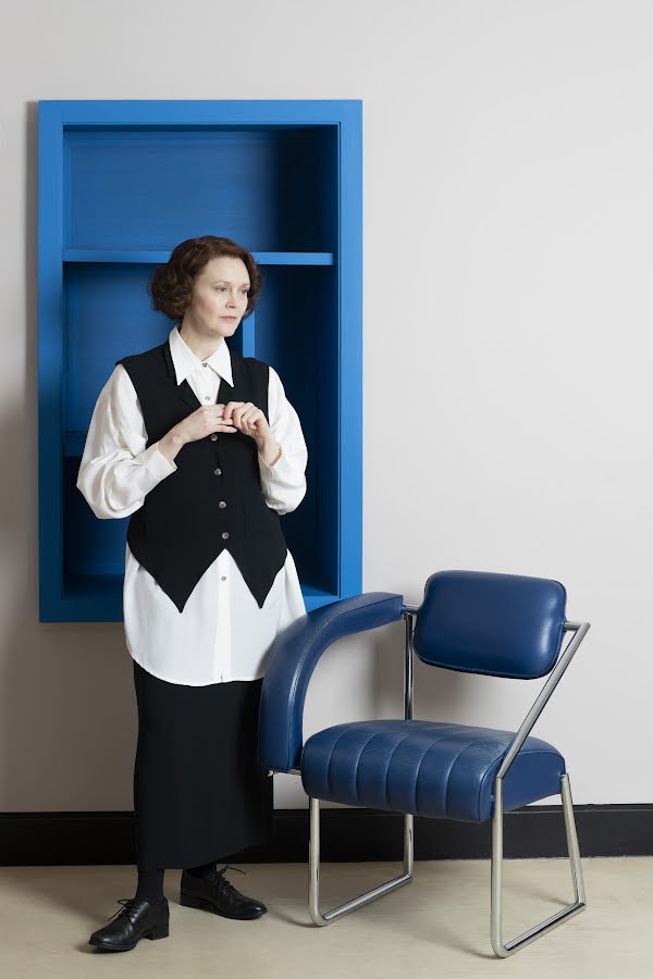 Eileen Gray portrayed by actress Simone Kirby, dressed by Mariad Whisker. Shot at the National Museum of Ireland Decorative Arts & History, Collins Barracks, where some of Eileen Gray’s original pieces are kept.