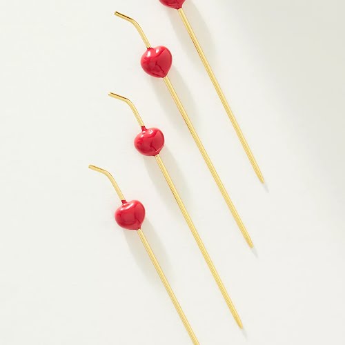 Anthropologie Cherry Garnish Stainless Steel Cocktail Sticks, Set of 4, €18