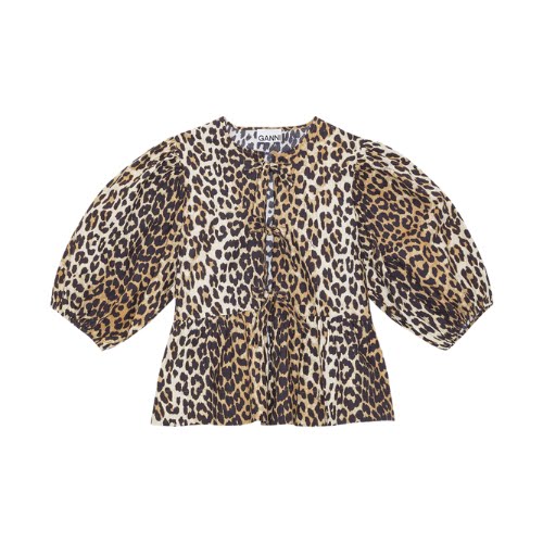 Leopard Cotton Poplin Peplum Tie Blouse , €165, Ganni