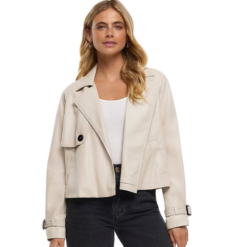 River Island Cream Faux Leather Crop Trench Coat, €80