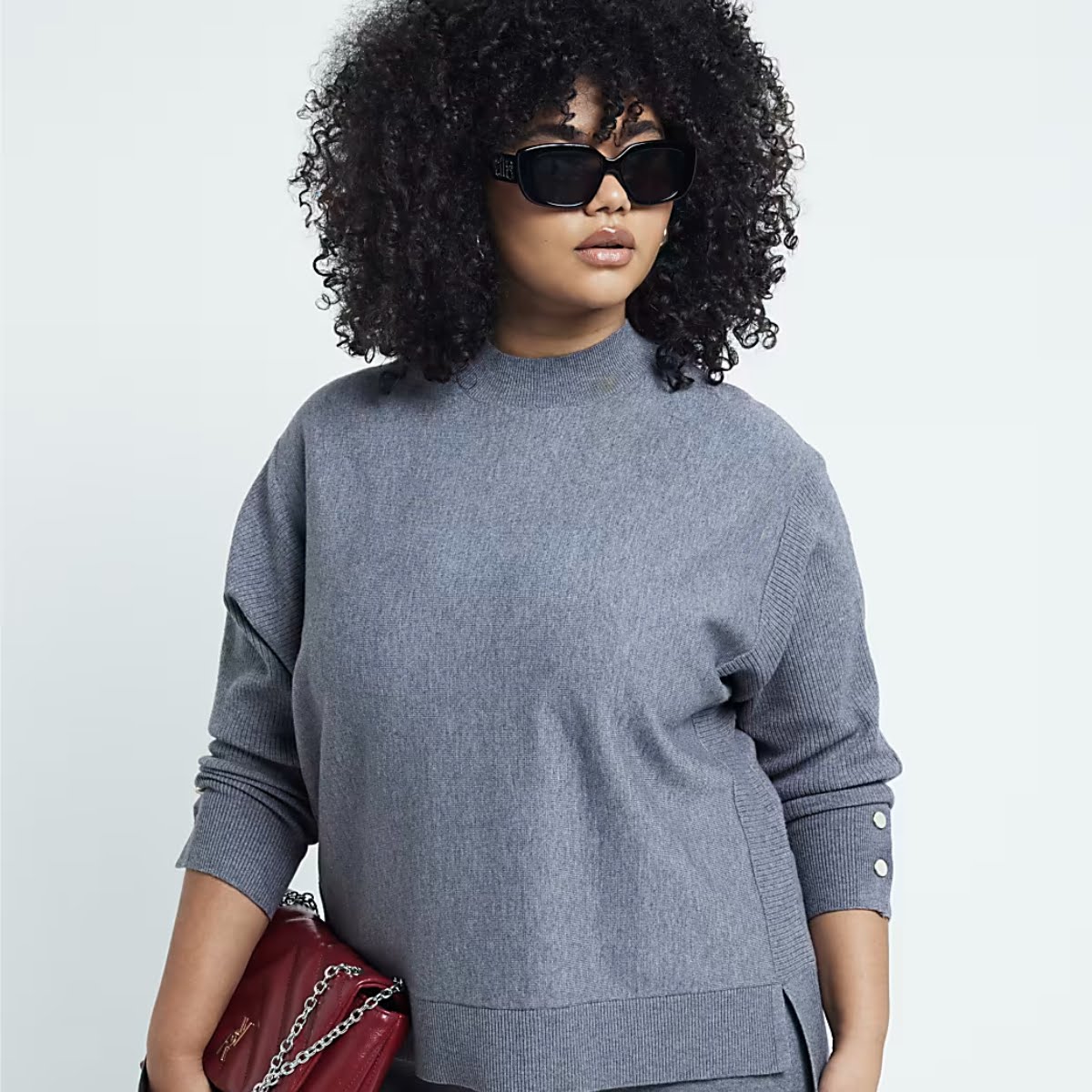 Grey Knitted Jumper, €49, River Island