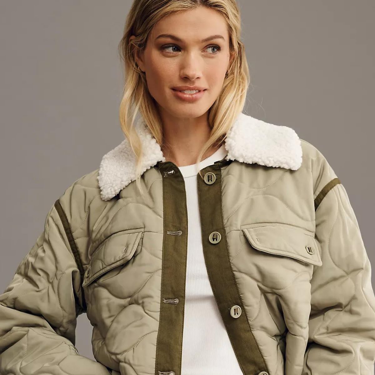 By Anthropologie Removable-Collar Quilted Sherpa Jacket, €140