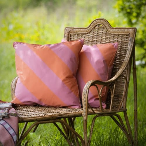 Pink & Coral Stripe Outdoor Garden Cushion, €31, Rockett St George