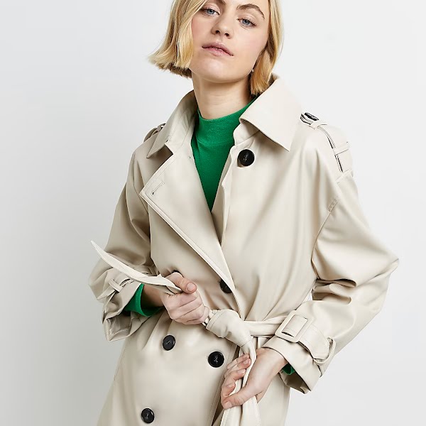 Cream Faux Leather Oversized Trench Coat, €32, River Island
