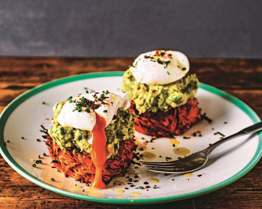 Sweet potato rostis with poached eggs & guacamole