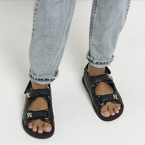 River Island, Black Wide Fit Quilted Dad Sandals, €53