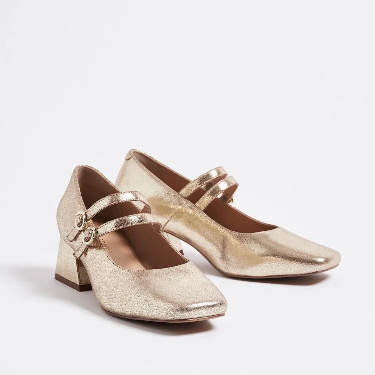 Mary Jane Gold Metallic Leather Flared Heeled Shoes, €115
