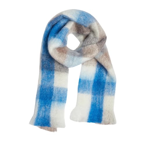 Foxford Mink And Blue Check Giant Mohair Scarf, €62