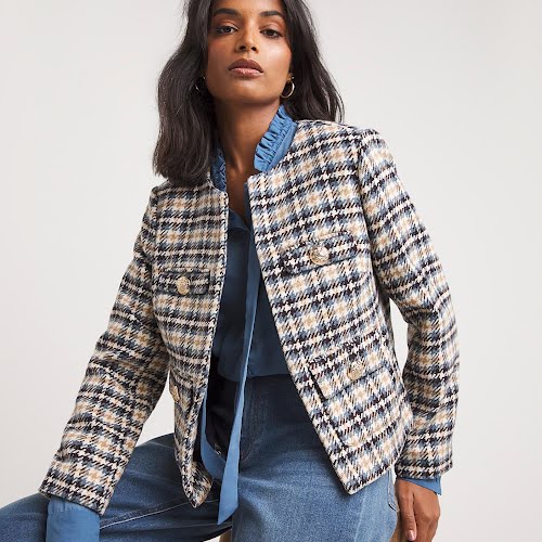 Multi Check Boucle Cropped Blazer, €62.50, Oxendales