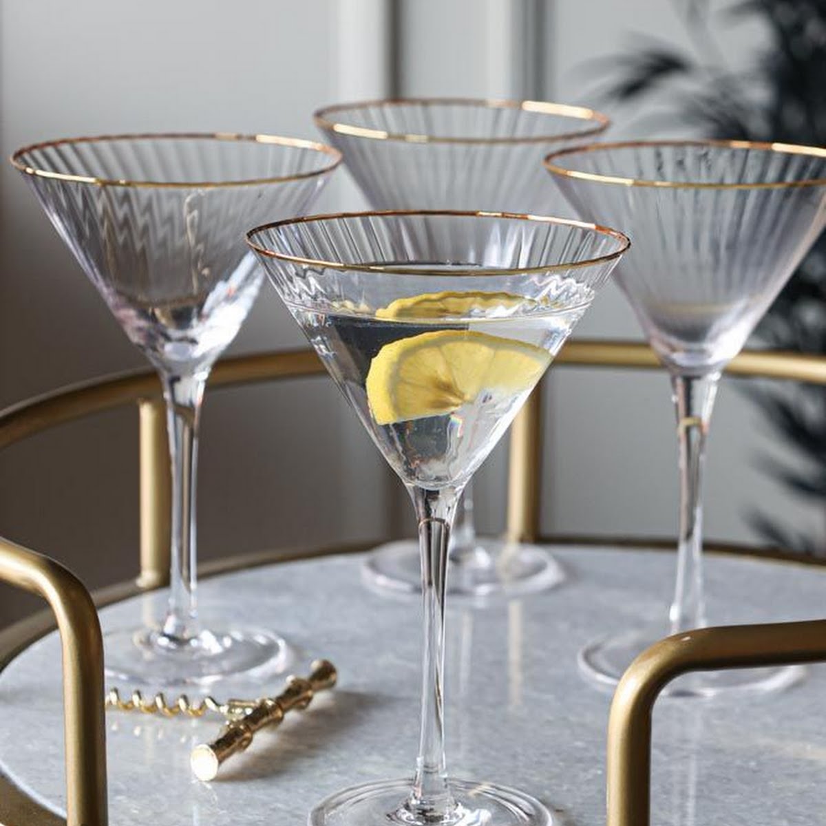 Ribbed martini glasses, €?55, Rockett St George
