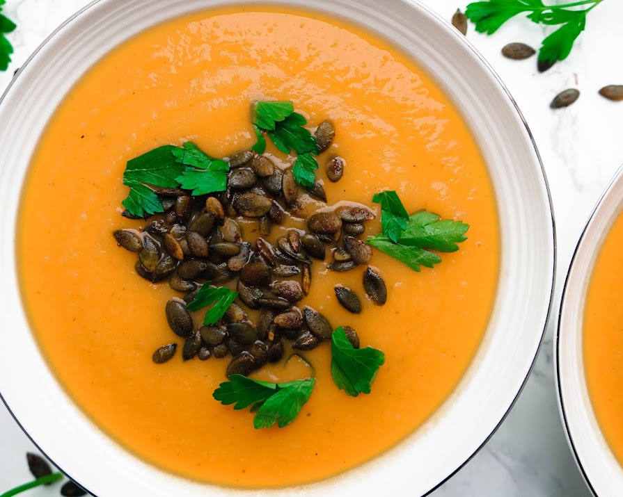 This warming roasted butternut squash and apple soup is the perfect remedy for a dreary autumn day