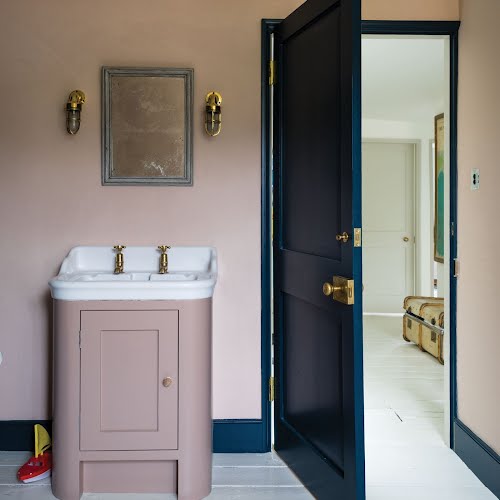 Pink Ground, Setting Plaster and Hague blue, Farrow & Ball