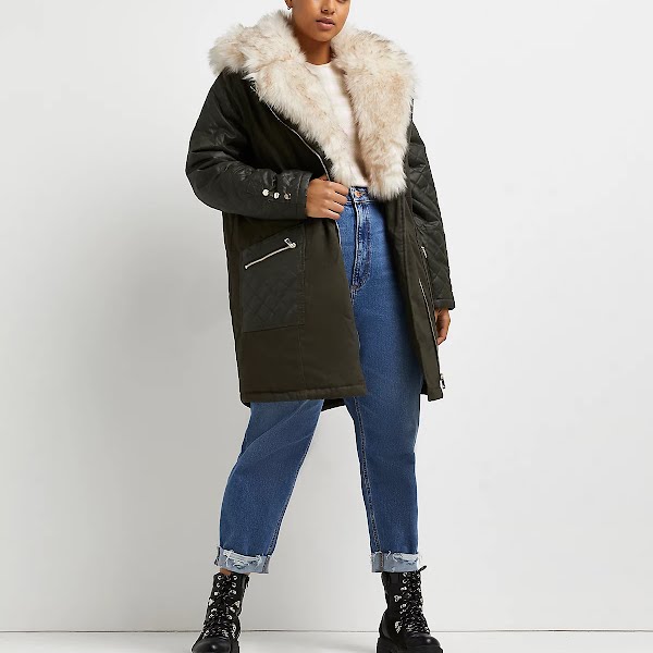 Plus Khaki Faux Fur Lined Parka Coat, €95, River Island