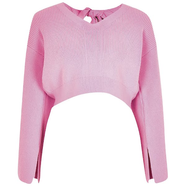 Pink bow tie knit top, €50, River Island