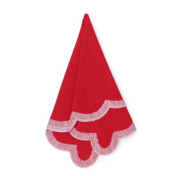 The Designed Table Red Linen/Cotton Napkin with White Scallop Embroidered Edge, €20 for four