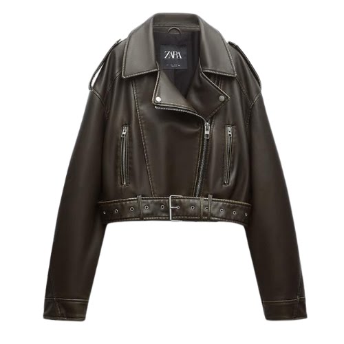 Zara Charcoal Leather Effect Biker Jacket, €59.95