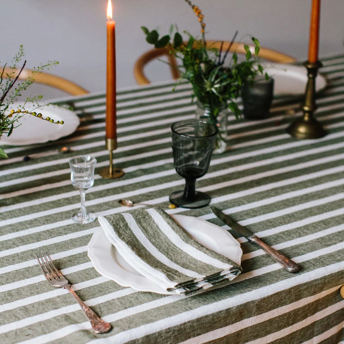 Jennifer Slattery Earthy Green Stripe Irish Linen Napkins, Set of 2, €45