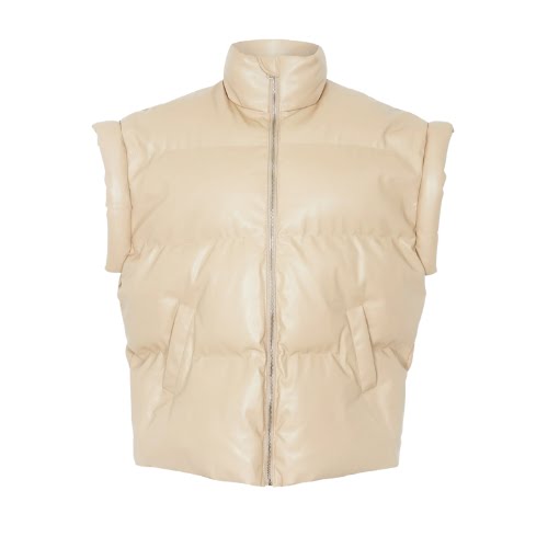 Seray Faux Leather Puffer Vest in Beige, €134