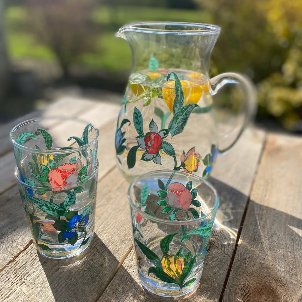 Botanical print glass jug, €28.50, Amber + Willow