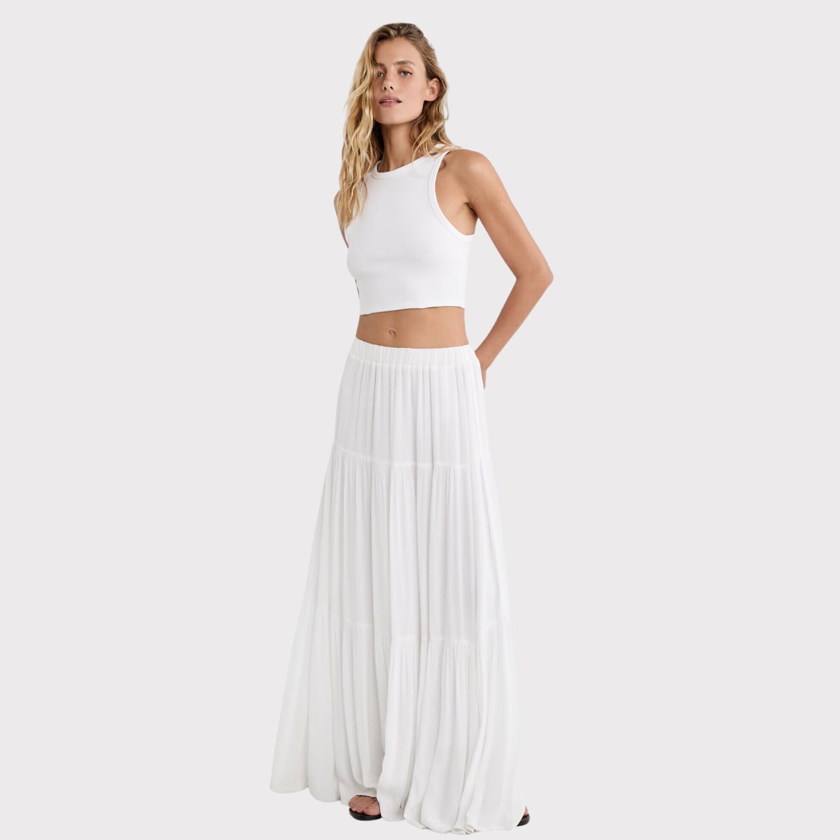 White Tiered Maxi Skirt, €50, River Island