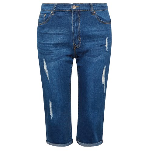 Blue Distressed Denim Capri Shorts, €37, Yours Clothing
