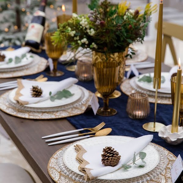 Set of napkins with gold scalloped embroidered edge, €48, The Designed Table
