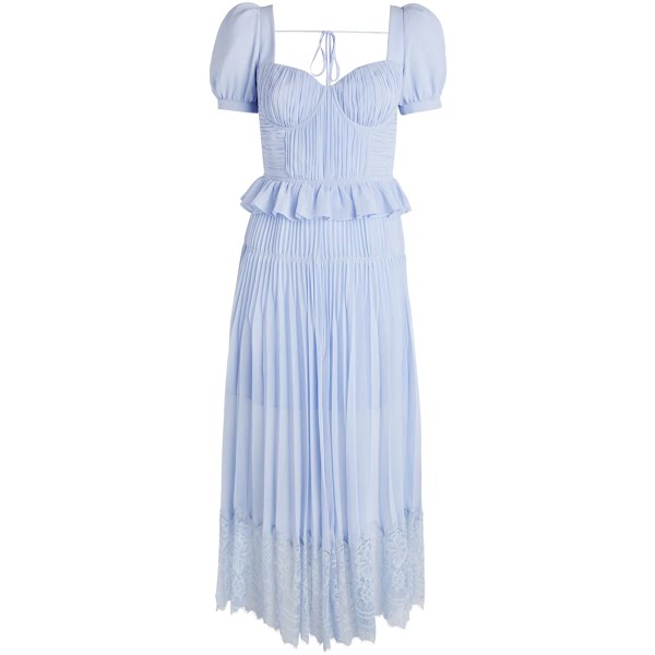 Self-Portrait Lace-trimmed Pleated-chiffon Midi Dress, rent from €125, High-End Hire