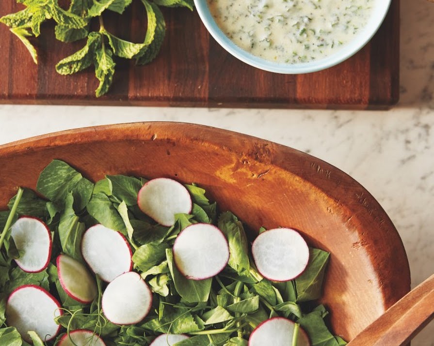 Recipe: Pea Greens & Radish Salad with Yoghurt Mint Dressing