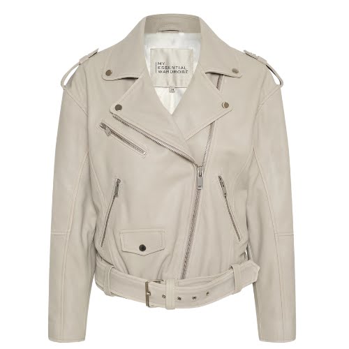 My Essential Wardrobe Ivory Leather Biker Jacket, €331.46