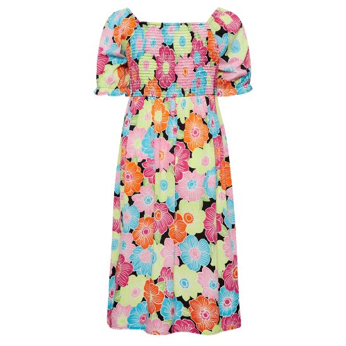 Pink & Blue Floral Print Shirred Midi Dress, €41