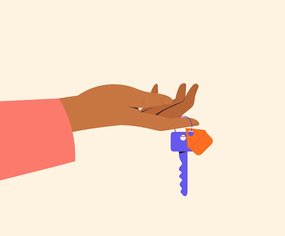 Hands giving keys to the house, vector illustration for real estate concept.