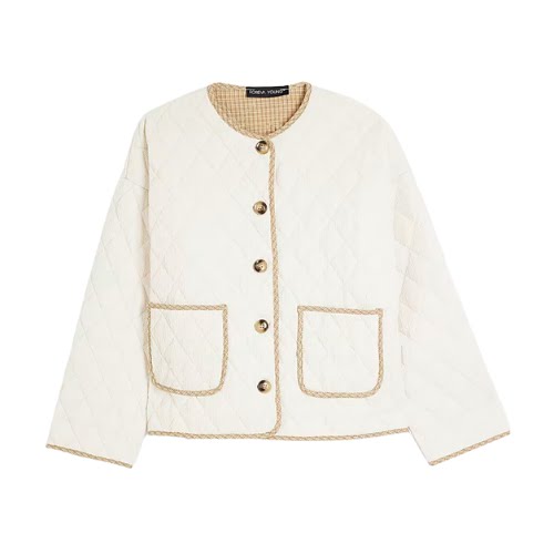 Cream Check Trim Quilted Jacket, €63, River Island