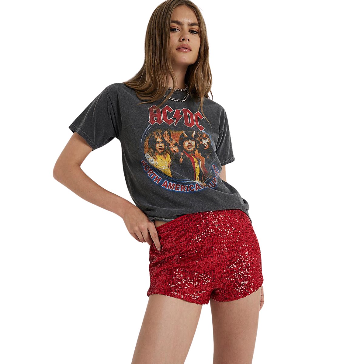 Red Sequin Hotpant Shorts, €32, River Island