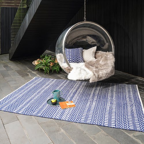 Halsey Blue Geometric Eco Friendly Indoor/Outdoor Rug, price on request