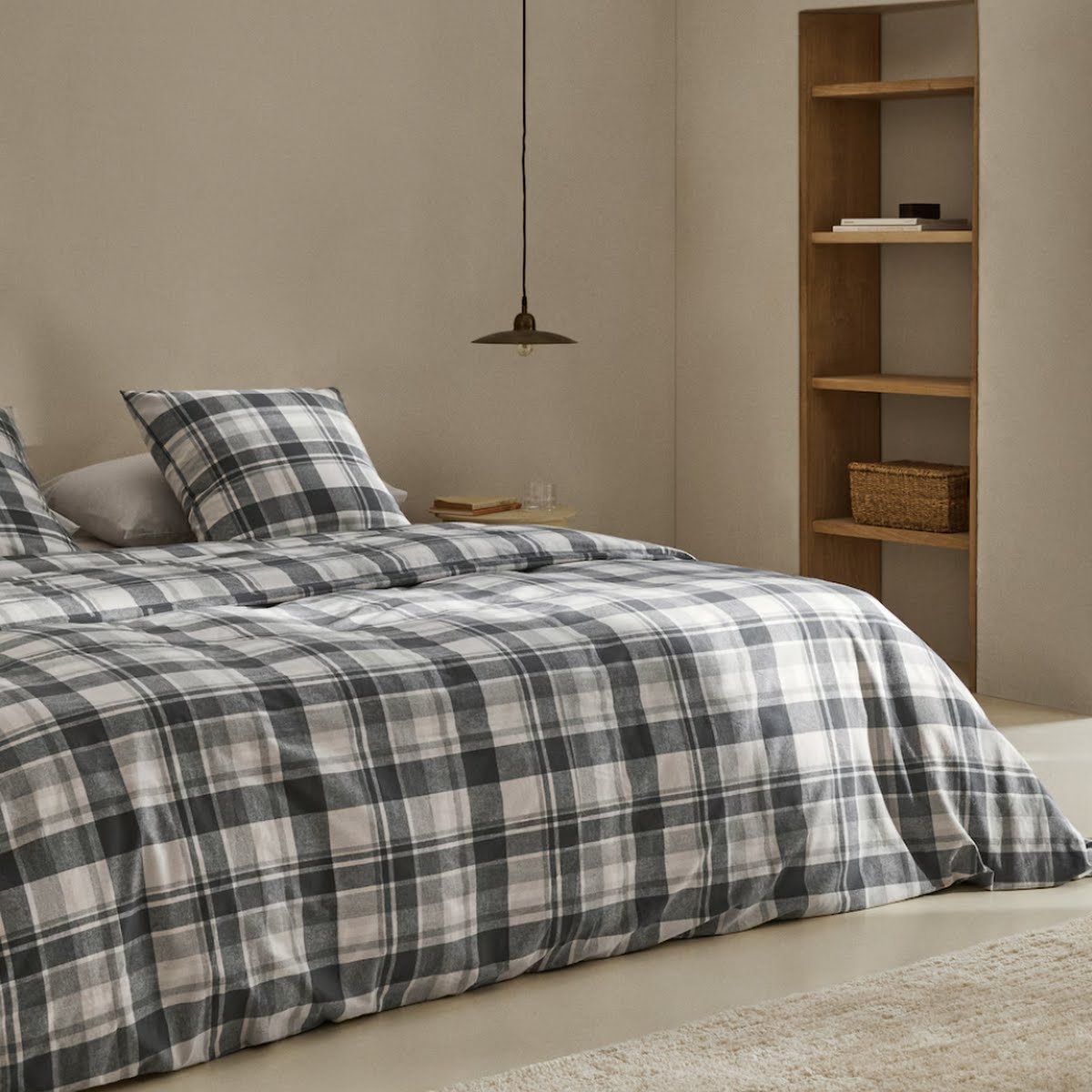 100% cotton checkered flannel duvet cover, €69.99, Mango