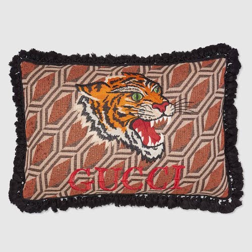 Tweed cushion with embroidered tiger, €940