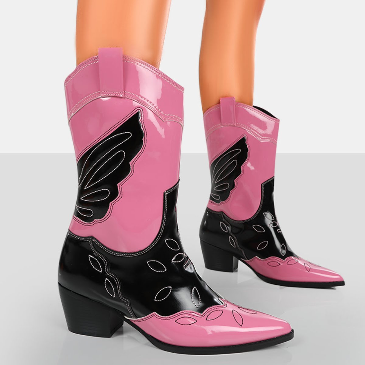 Howdy Pink Patent Pointed Toe Western Cowboy Ankle Boots, €55.99