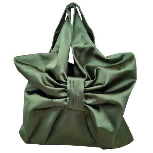 August Night Large Bow Tote In Khaki Satin, €325
