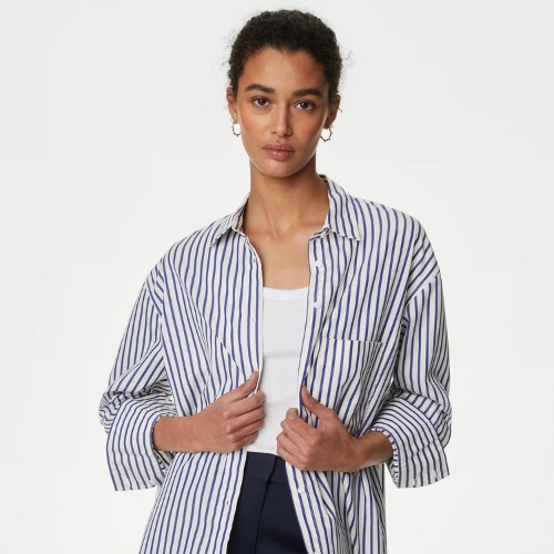 Pure Cotton Striped Collared Shirt, €34, M&S