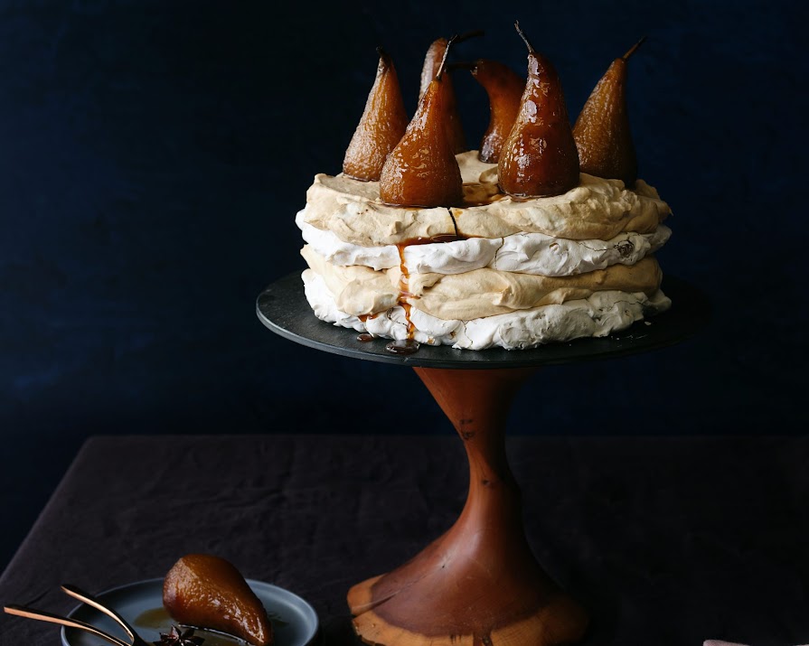 What to bake this weekend: Coffee and walnut pavlova with coffee-poached pears