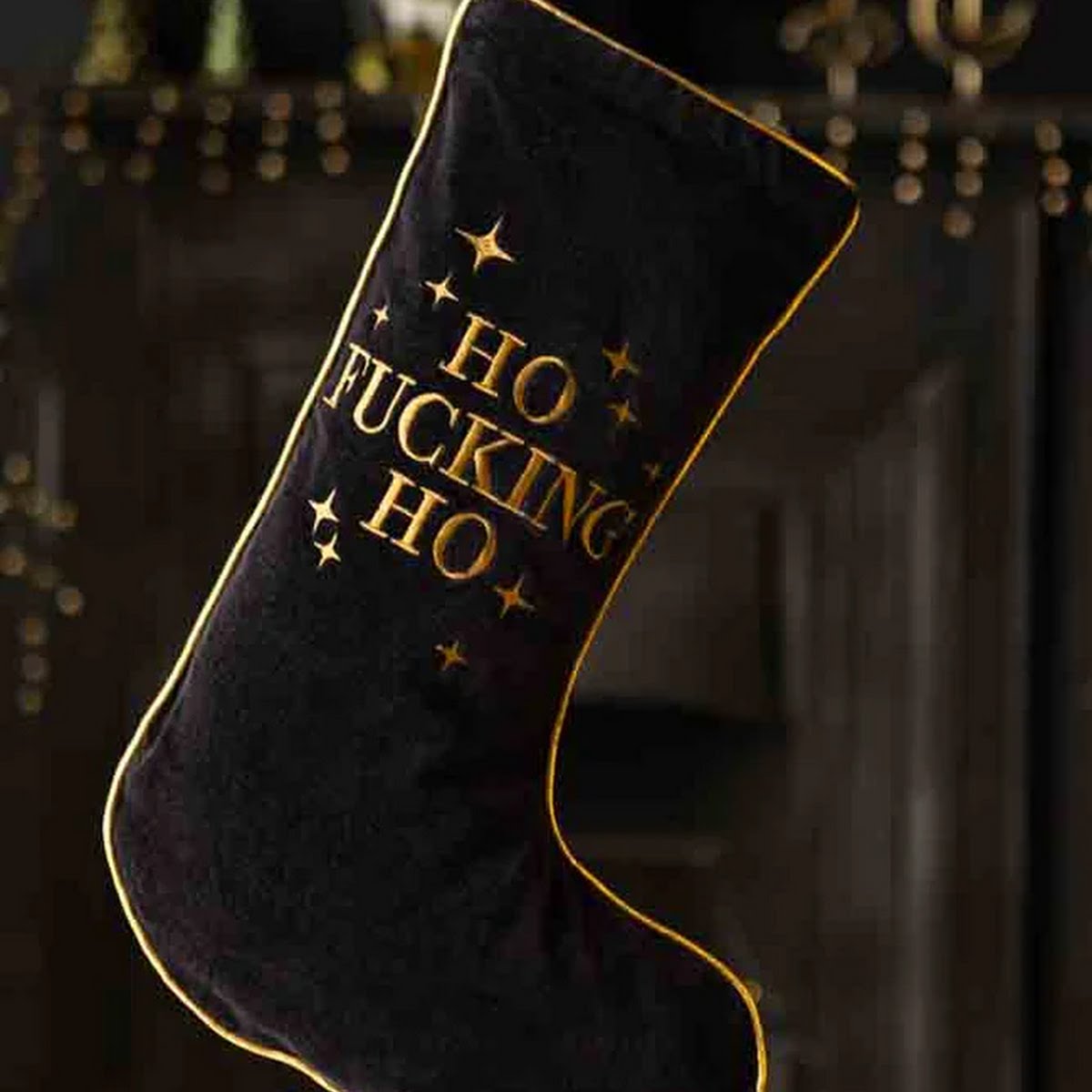 Rockett St George Ho Fucking Ho Black Velvet Embroidered Christmas Stocking, €32