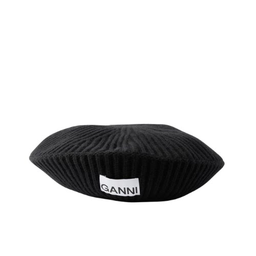 Ganni Logo-Patch Ribbed-Wool Beret, €65