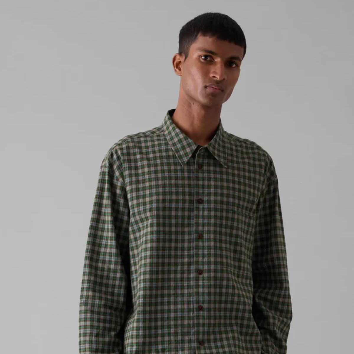 Toast Check Cotton Wool Shirt in Grey Green, €295