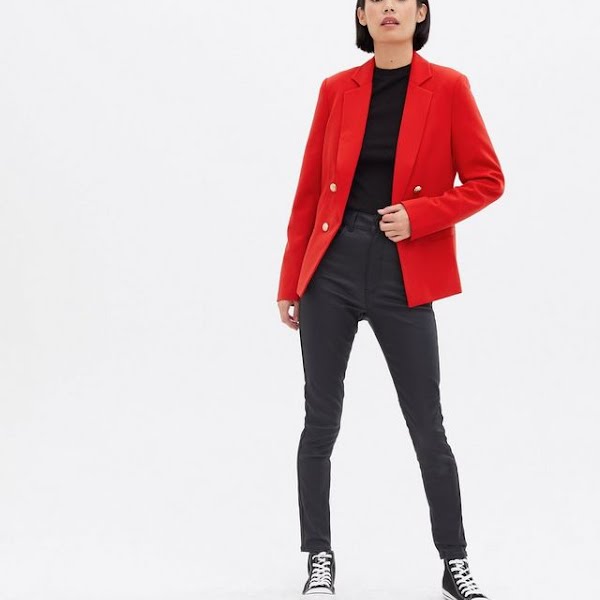 Red Double Breasted Military Button Blazer, €49.99, New Look