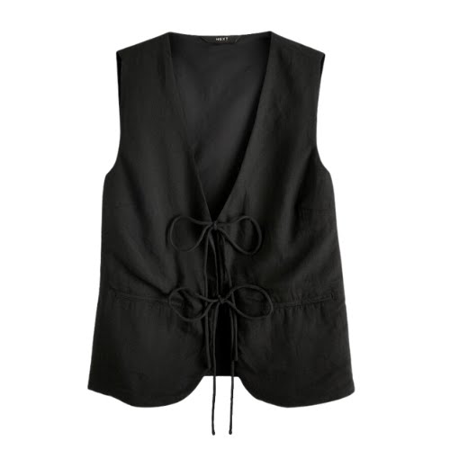 Black Linen Blend Tie Front Waistcoat, €34.50, Next