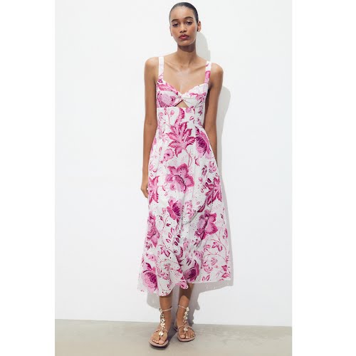 Zara Printed Dress With Cutwork Embroidery, €55.95