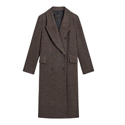 Long Double-Breasted Wool Blend Herringbone Coat, €290