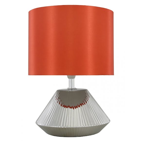 Ceramic cone table lamp terracotta faux silk shade, €29.99, Foy & Company